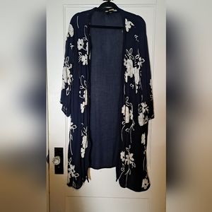 Navy blue with white embroidery open front jacket